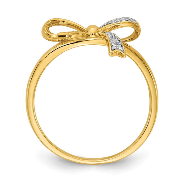 14K White Gold Rhodium-Plated Diamond Bow Ring