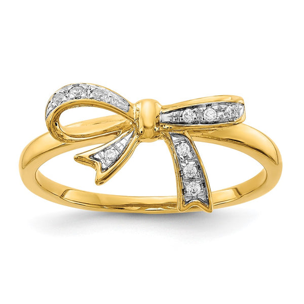 14K White Gold Rhodium-Plated Diamond Bow Ring