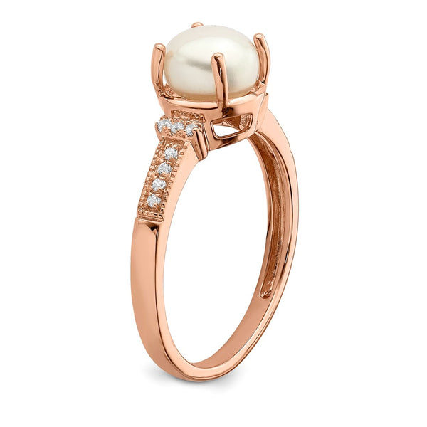 10K Rose Gold 7MM Pearl & Diamond Ring