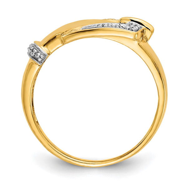 14K White Gold Rhodium-Plated Diamond Buckle Ring