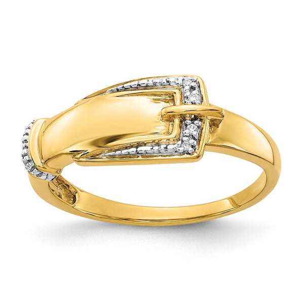 14K White Gold Rhodium-Plated Diamond Buckle Ring