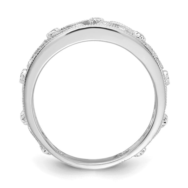 14K White Gold Diamond Ring - Flower Vine