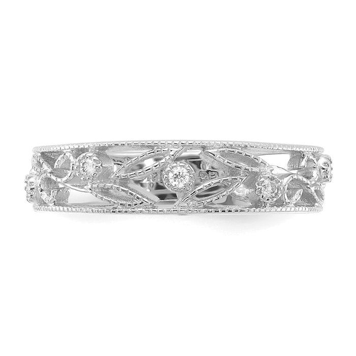 Exclusive 14K White Gold Diamond Ring - Stylish Flower Vine Design-5