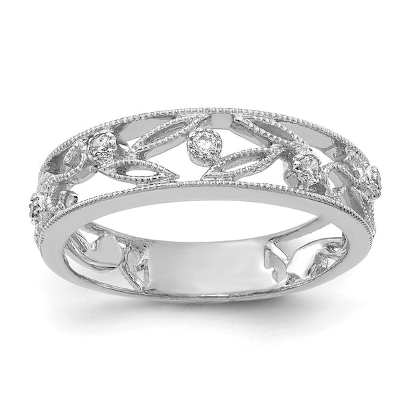 14K White Gold Diamond Ring - Flower Vine