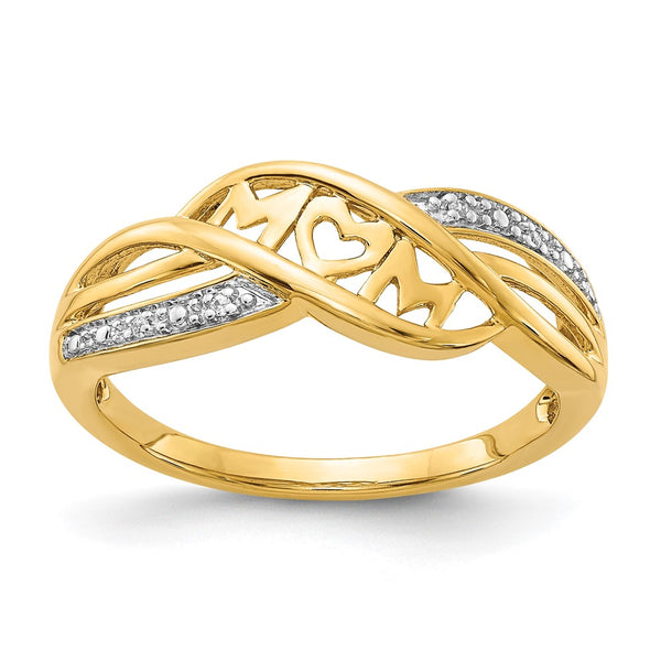 14K White Gold Rhodium-Plated Mom Ring with Diamonds