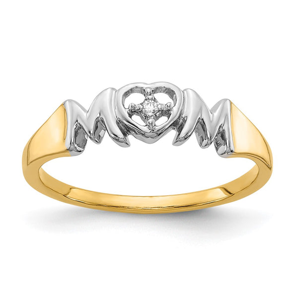 14K White Gold Rhodium-Plated Diamond "Mom" Ring