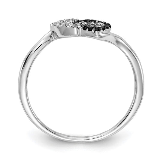 Exclusive 14K White Gold Double Heart Ring with Black & White Diamonds - Stylish Value!