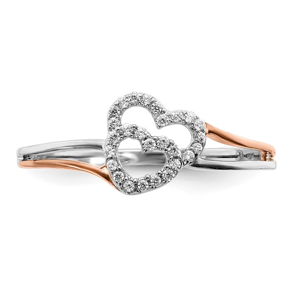 Buy Stylish 14K White & Rose Gold Double Heart Ring with Diamonds