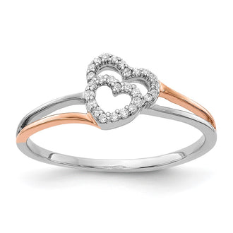 Buy Stylish 14K White & Rose Gold Double Heart Ring with Diamonds