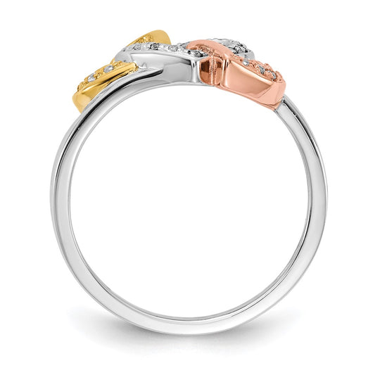 Buy 14K Tri-Color Gold Triple Heart Diamond Ring - Stylish Luxury Jewelry