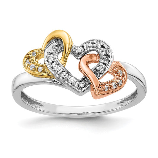Buy 14K Tri-Color Gold Triple Heart Diamond Ring - Stylish Luxury Jewelry