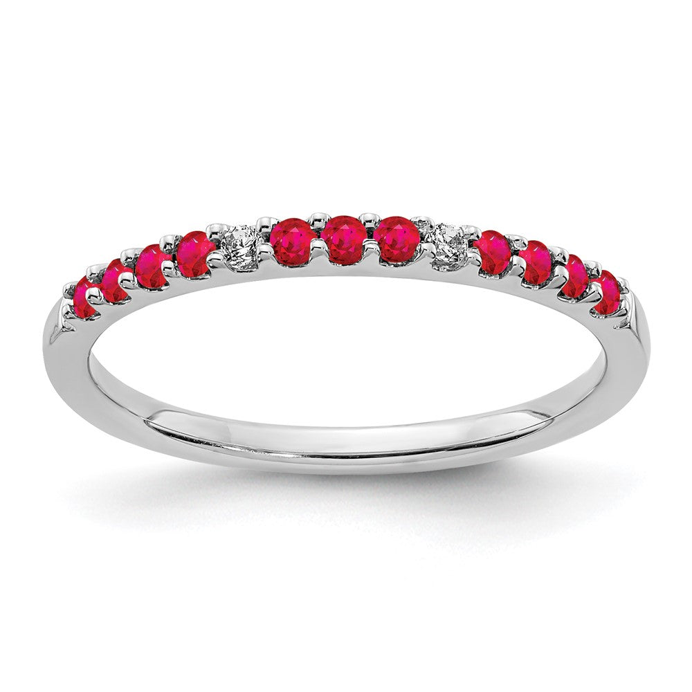 High-Quality 14K White Gold Band with Diamonds & Rubies | Stylish Luxury Quality
