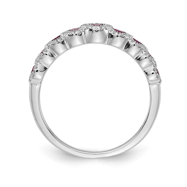 14K White Gold Polished Ring with Diamonds & Rubies