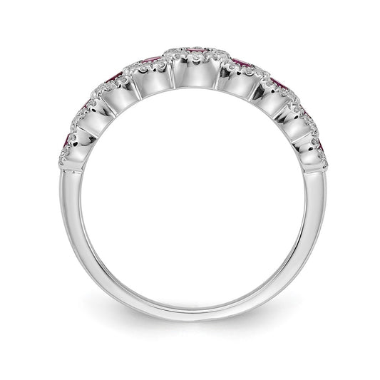 High-Quality 14K White Gold Polished Ring with Diamonds & Rubies | Stylish Value