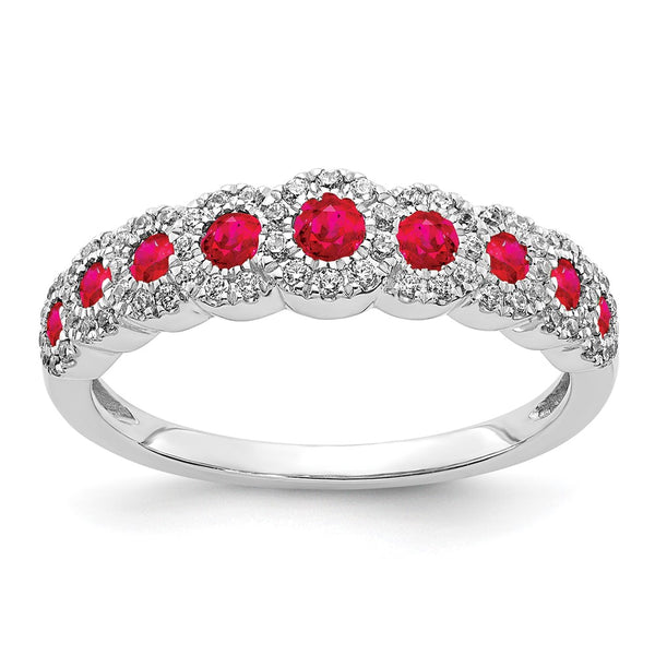 14K White Gold Polished Ring with Diamonds & Rubies