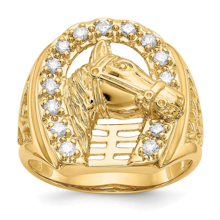 Exclusive Designer 14K Gold Men's Ring - 1/2 Carat Lab-Grown Diamond, Stylish Horseshoe Design-1