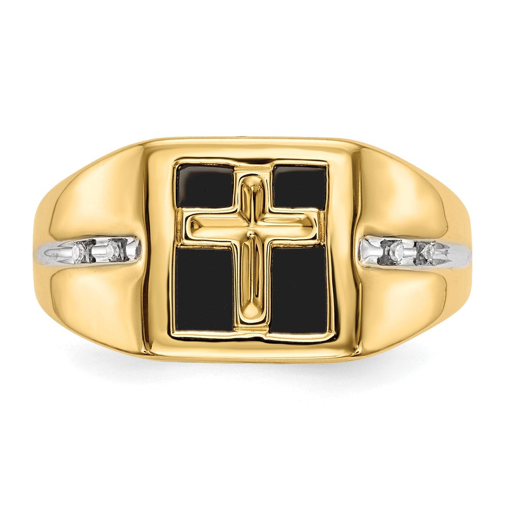 Exclusive Men's 14k Gold Cross Ring - Onyx & Diamonds, Stylish Value