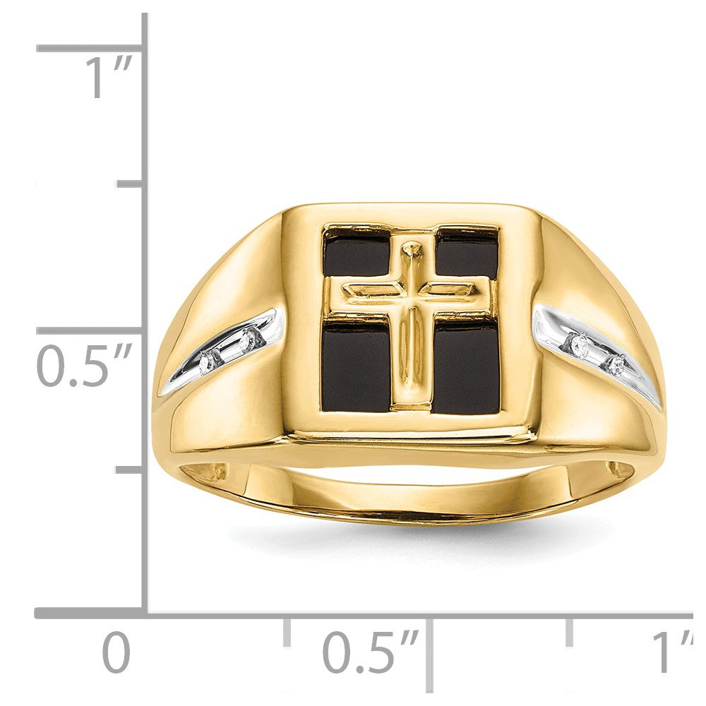 Exclusive Men's 14k Gold Cross Ring - Onyx & Diamonds, Stylish Value