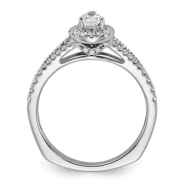 14K White Gold Halo Engagement Ring, 1/2 Carat Pear Center