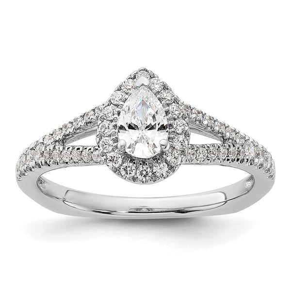 14K White Gold Halo Engagement Ring, 1/2 Carat Pear Center