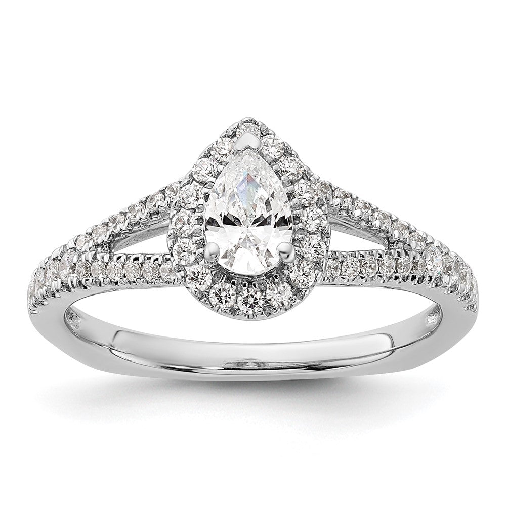 Exclusive 14K White Gold Halo Engagement Ring, 1/2 Carat Pear Center, Stylish Value