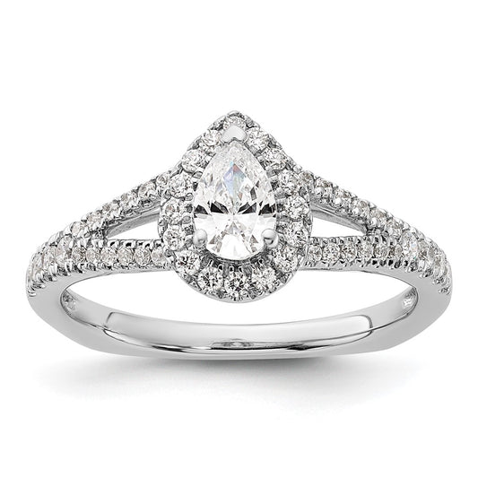 Exclusive 14K White Gold Halo Engagement Ring, 1/2 Carat Pear Center, Stylish Value