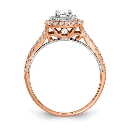 High-Quality 14K Rose & White Gold Double Halo Engagement Ring, 1/2 Ct Value