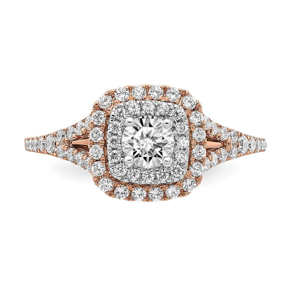 High-Quality 14K Rose & White Gold Double Halo Engagement Ring, 1/2 Ct Value