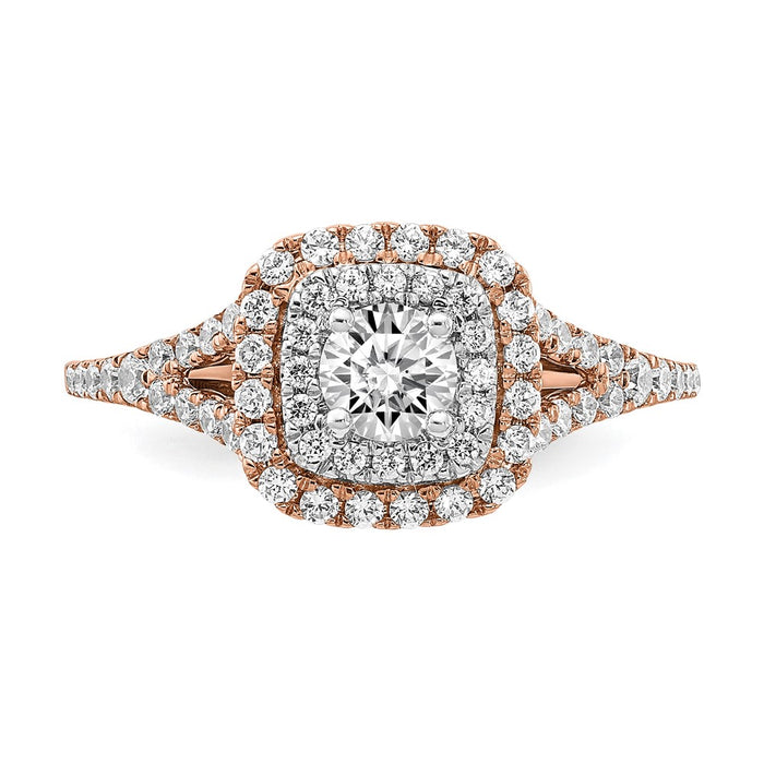 High-Quality 14K Rose & White Gold Double Halo Engagement Ring, 1/2 Ct Value-4