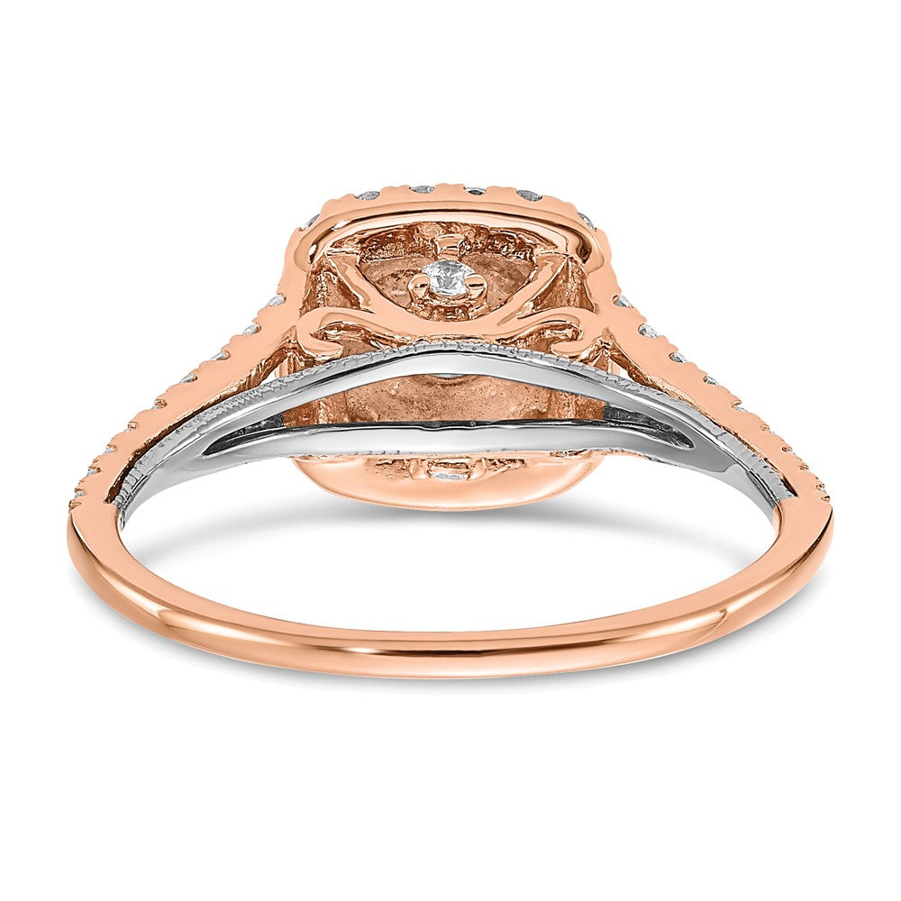 High-Quality 14K Rose & White Gold Double Halo Engagement Ring, 1/2 Ct Value