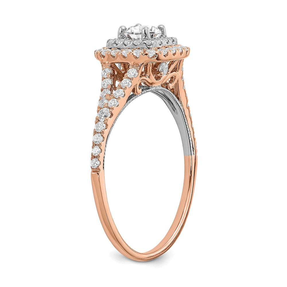 High-Quality 14K Rose & White Gold Double Halo Engagement Ring, 1/2 Ct Value