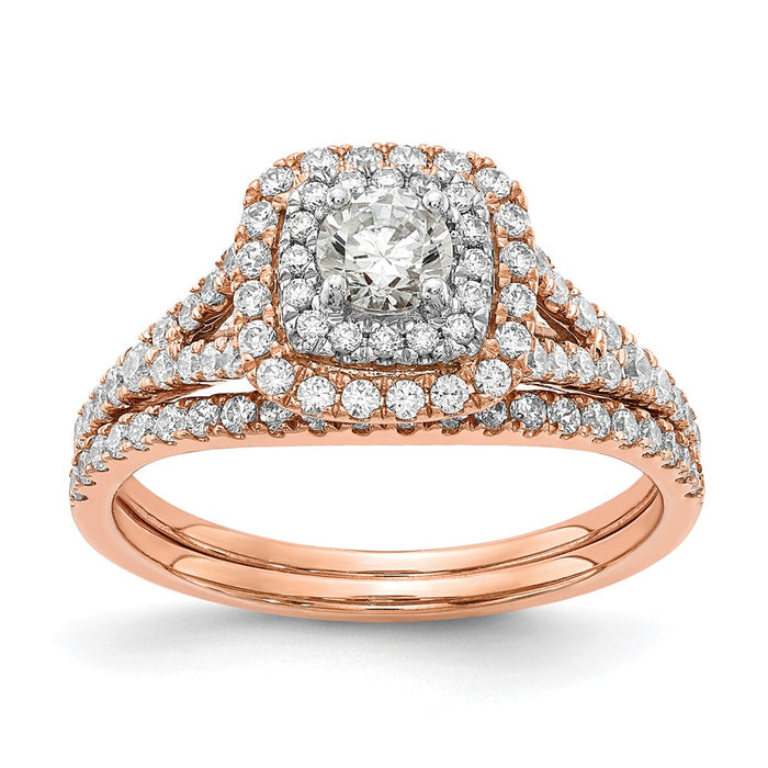 High-Quality 14K Rose & White Gold Double Halo Engagement Ring, 1/2 Ct Value-7
