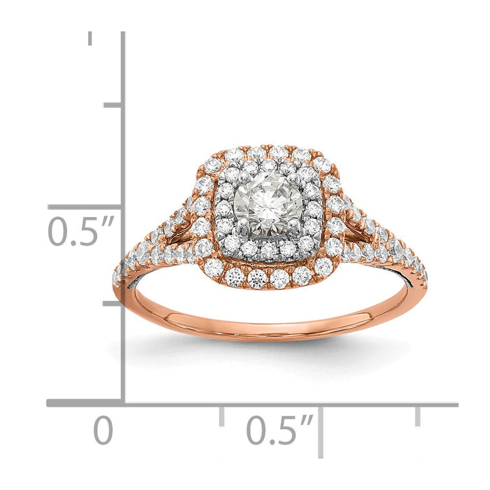 High-Quality 14K Rose & White Gold Double Halo Engagement Ring, 1/2 Ct Value-8