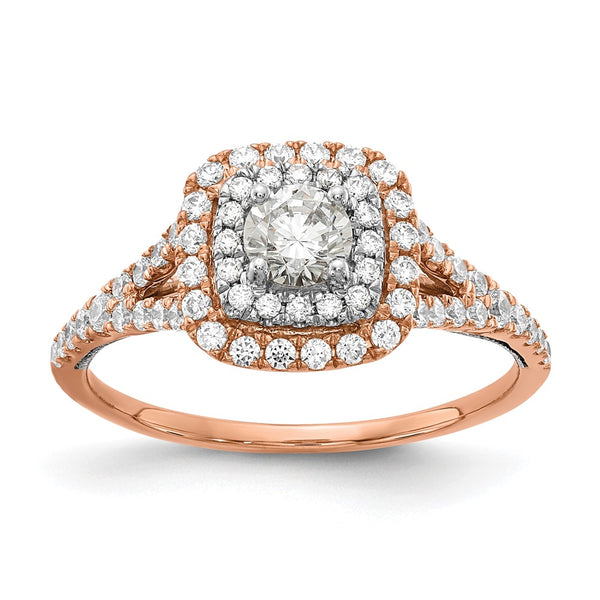 14K Rose & White Gold Double Halo Engagement Ring, 1/2 Ct
