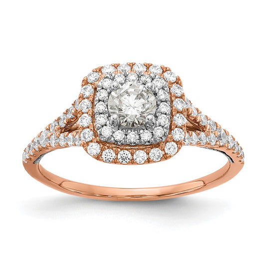 High-Quality 14K Rose & White Gold Double Halo Engagement Ring, 1/2 Ct Value