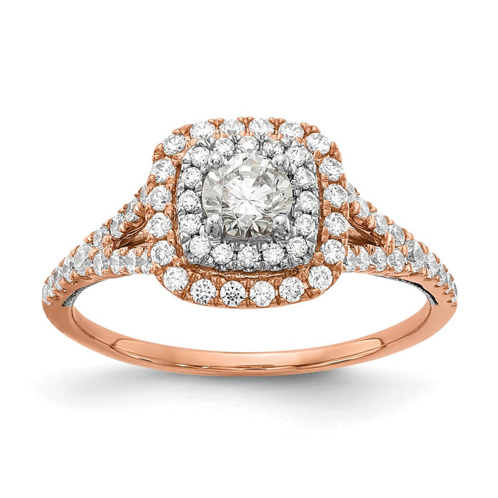 High-Quality 14K Rose & White Gold Double Halo Engagement Ring, 1/2 Ct Value-1