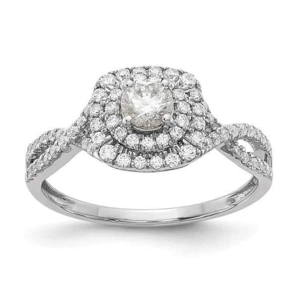 14K White Gold Double Halo Engagement Ring - 1/3 Carat Center