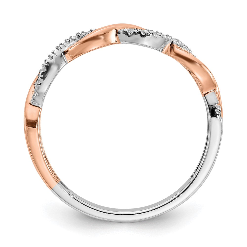 High-quality 14K White & Rose Gold Criss-Cross Wedding Band, 1/8 Ct Diamonds - Stylish Value
