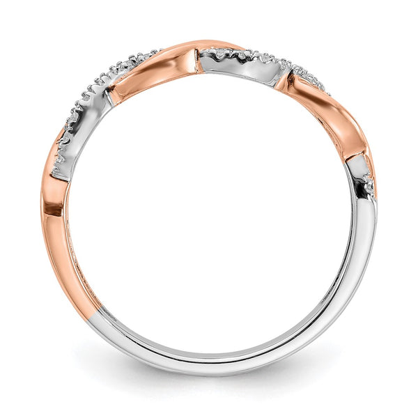 14K White & Rose Gold Criss-Cross Wedding Band, 1/8 Ct Diamonds