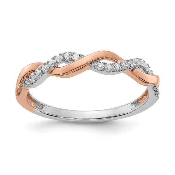 14K White & Rose Gold Criss-Cross Wedding Band, 1/8 Ct Diamonds