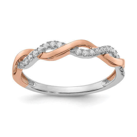 High-quality 14K White & Rose Gold Criss-Cross Wedding Band, 1/8 Ct Diamonds - Stylish Value