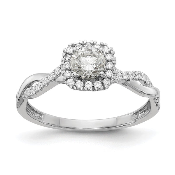 14K White Gold Halo Twist Engagement Ring Semi-Mount for 3/8 Carat, 1/4 Carat Diamond Accents
