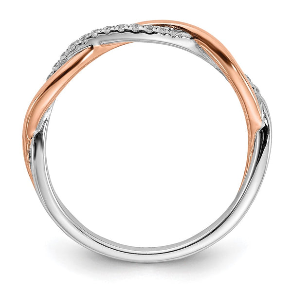 14K White & Rose Gold Criss-Cross Wedding Band, 1/10 Carat Diamonds
