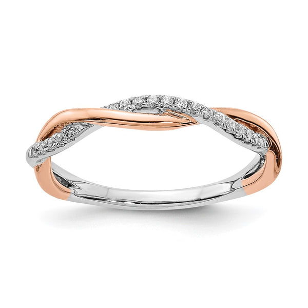 14K White & Rose Gold Criss-Cross Wedding Band, 1/10 Carat Diamonds