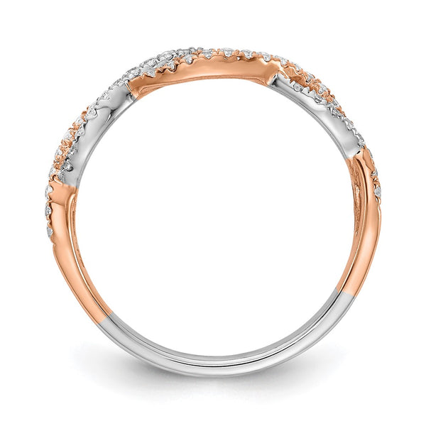 14K White & Rose Gold Criss-Cross Diamond Wedding Band - 1/4 Carat