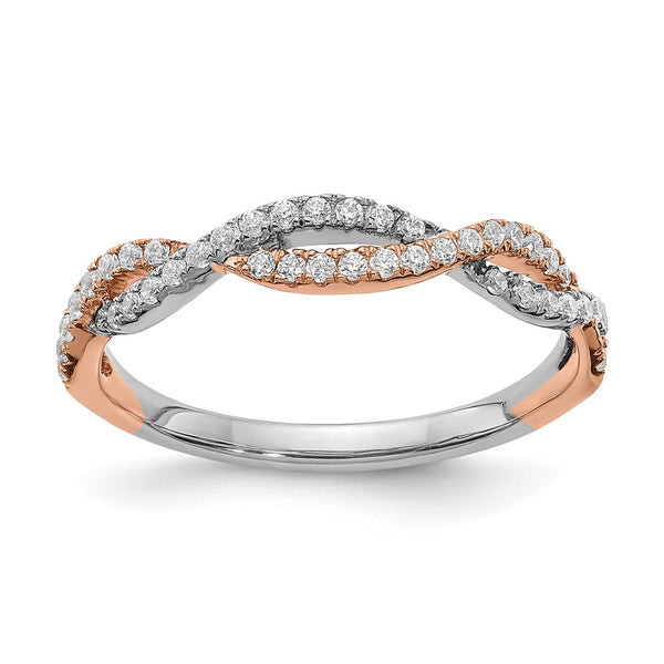 14K White & Rose Gold Criss-Cross Diamond Wedding Band - 1/4 Carat