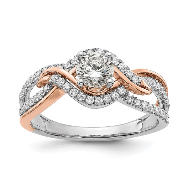 14K White & Rose Gold Criss-Cross Engagement Ring - 1/2 Carat