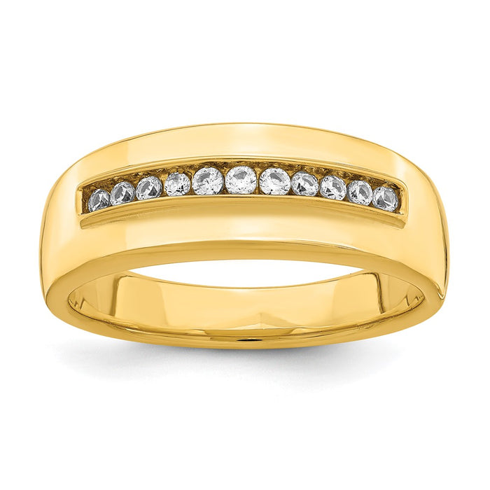 Exclusive 14K Gold Men's Channel Band with 11 Diamonds, 1/4 Carat Total Weight-1
