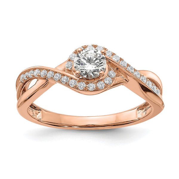 14K Rose Gold Criss-Cross Engagement Ring - 1/3 Carat Center