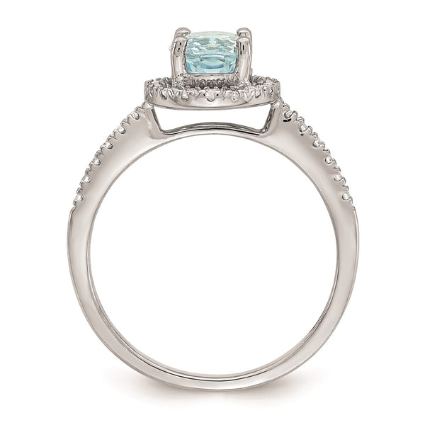 14K Gold Halo Engagement Ring with 8x6mm Aquamarine & Diamonds